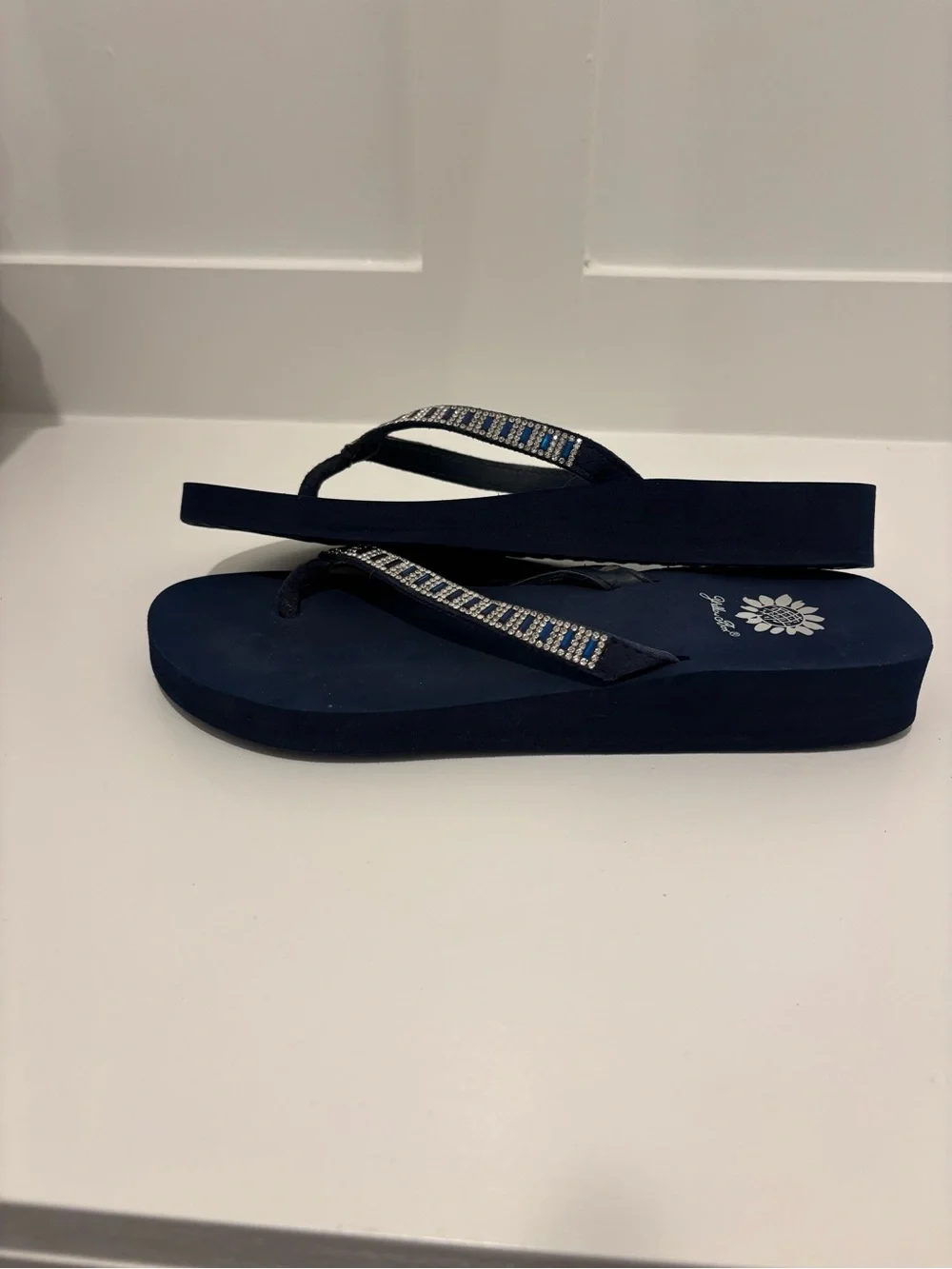 Yellow Box Navy Rhinestone Flip Flop Sandals - Picture 5 of 8